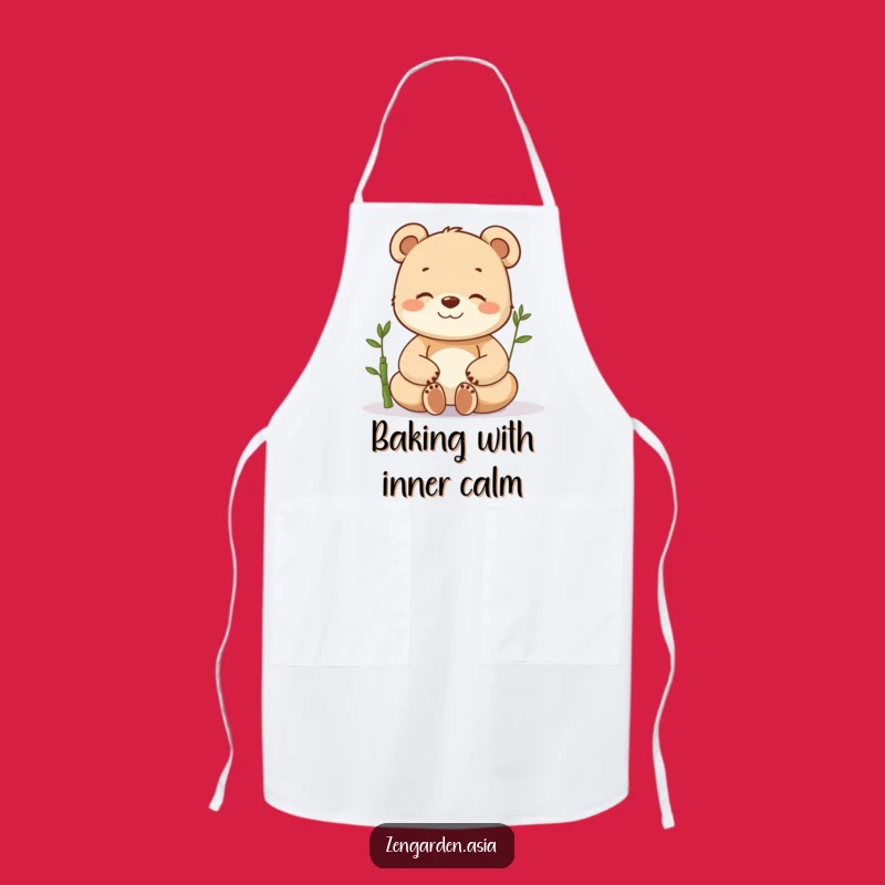 Funny Meditating Bear Cub Apron: Kitchen Zen, Bamboo Chef, Hilarious Cooking Gift