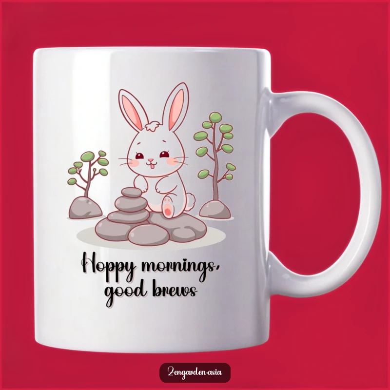 Funny Rabbit Zen Mug: Cheerful Rabbit in Garden, Peaceful Artist Gift