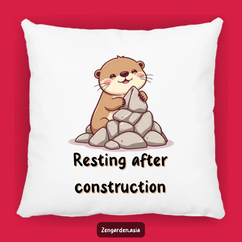 Funny Otter Builder Pillow: Playful Otter, Rock Formation, Cozy Decor