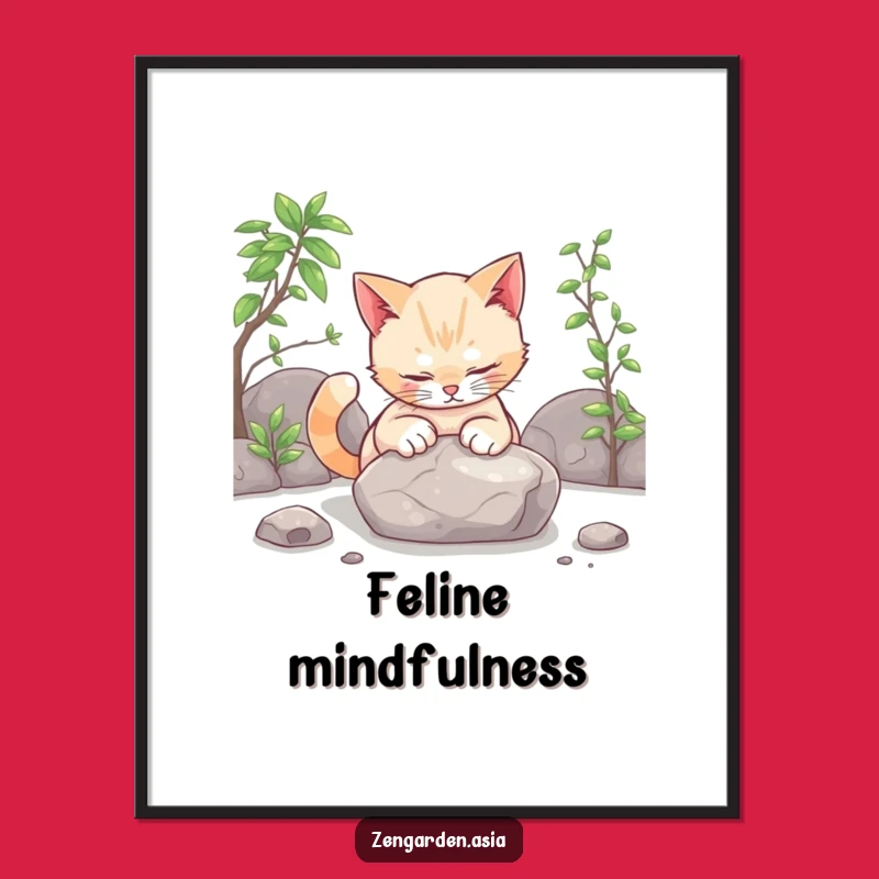 Funny Cat Zen Digital Print: Patter Stone File, Instant Gift