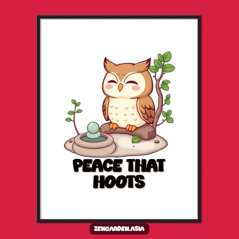 Funny Meditating Owl Digital Art: Peaceful Garden Humor, Instant Hilarious Gift