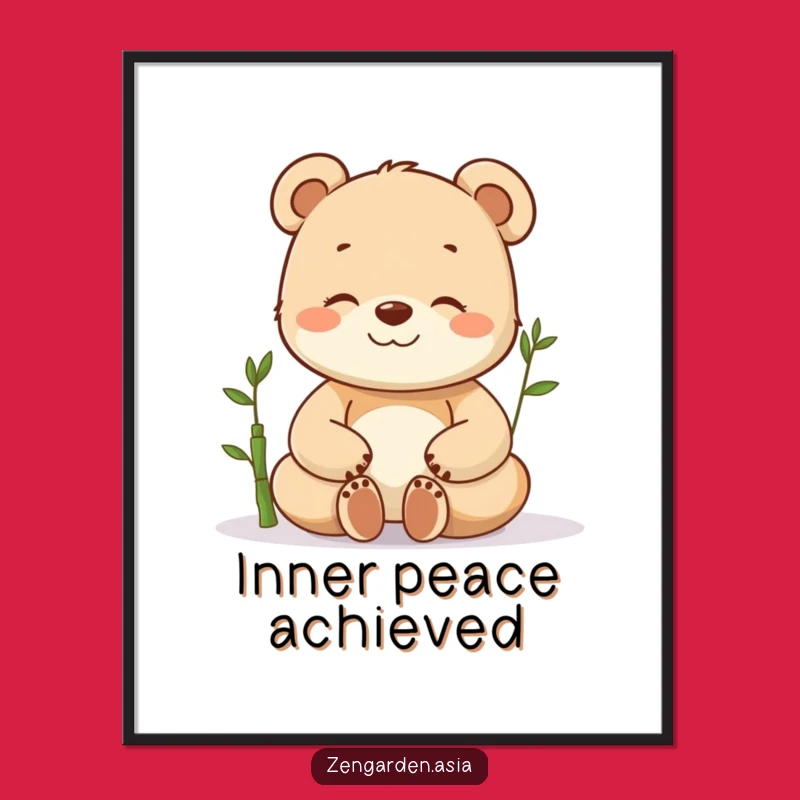 Funny Meditating Bear Cub Digital Art: Instant Zen, Bamboo Friend, Hilarious Gift Download