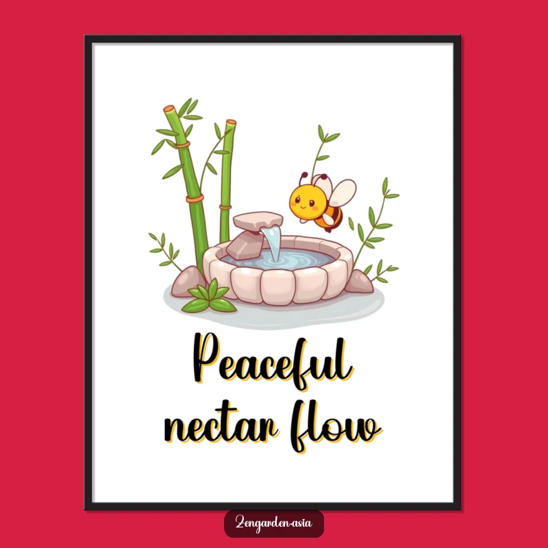 Funny Zen Bee Digital Art: Bamboo Fountain Serenity, Instant Hilarious Decor Gift