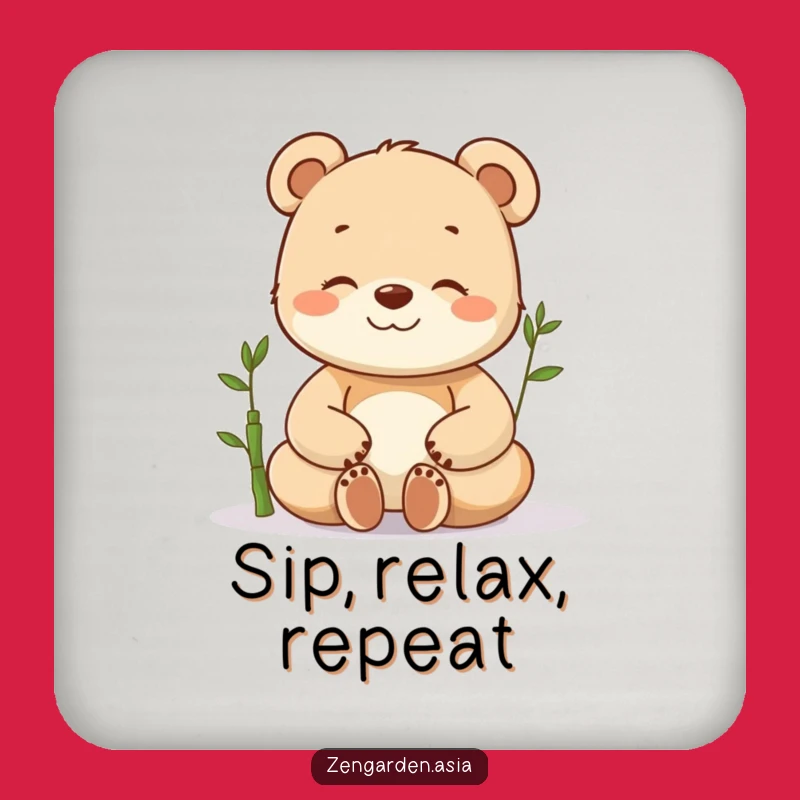 Funny Bear Cub Coaster: Meditative Protection, Bamboo Style, Hilarious Gift Set