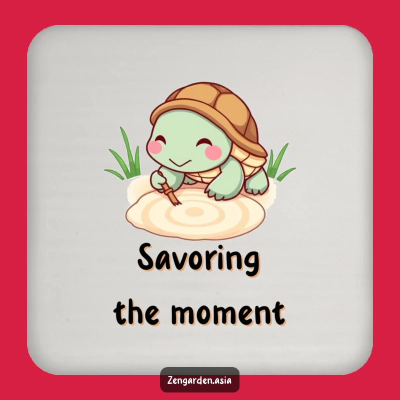 Funny Turtle Zen Coaster Set: Tiny Raking Turtle, Sandbox Art, Protect Surfaces