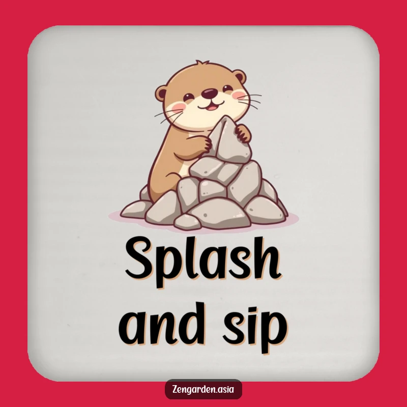 Funny Otter Builder Coaster Set: Playful Otter, Rock Art, Protect Surfaces