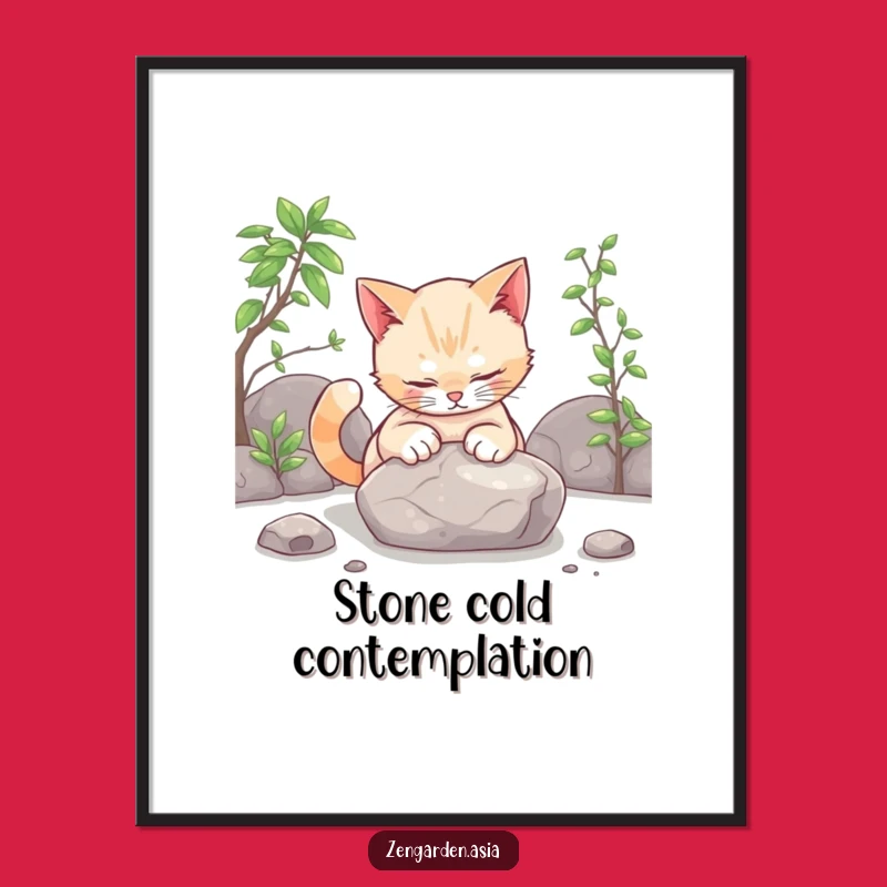 Funny Cat Zen Poster: Patter Stone Wall Art, Gift