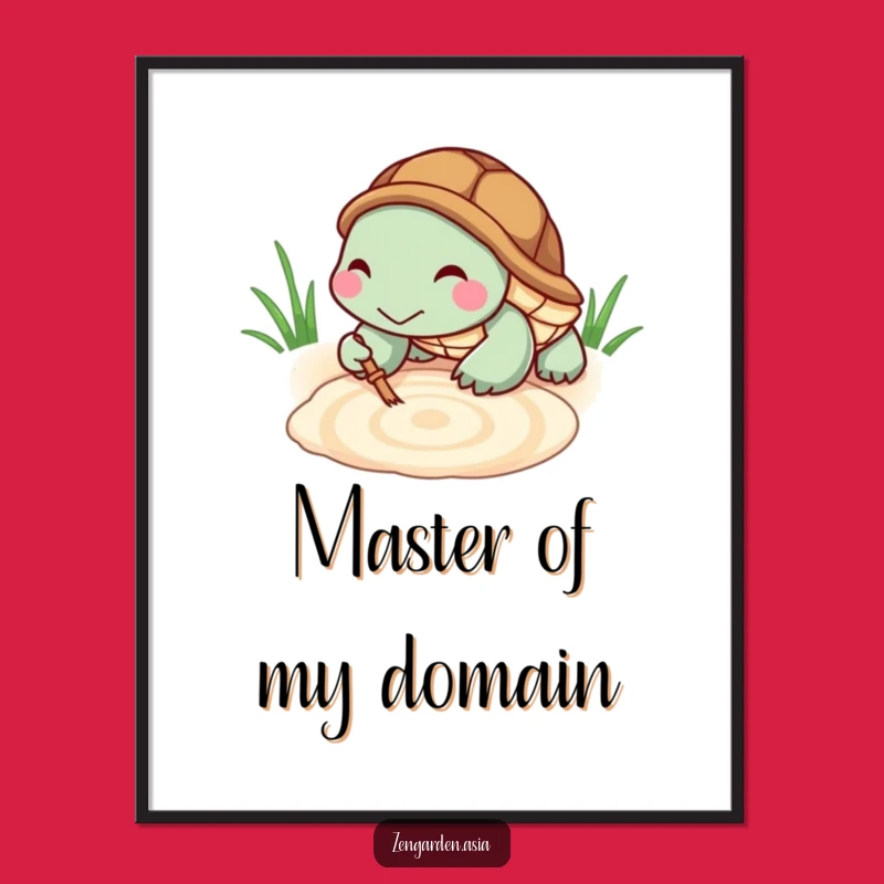 Funny Turtle Zen Poster: Tiny Raking Turtle, Sandbox Art, Peaceful Wall Decor