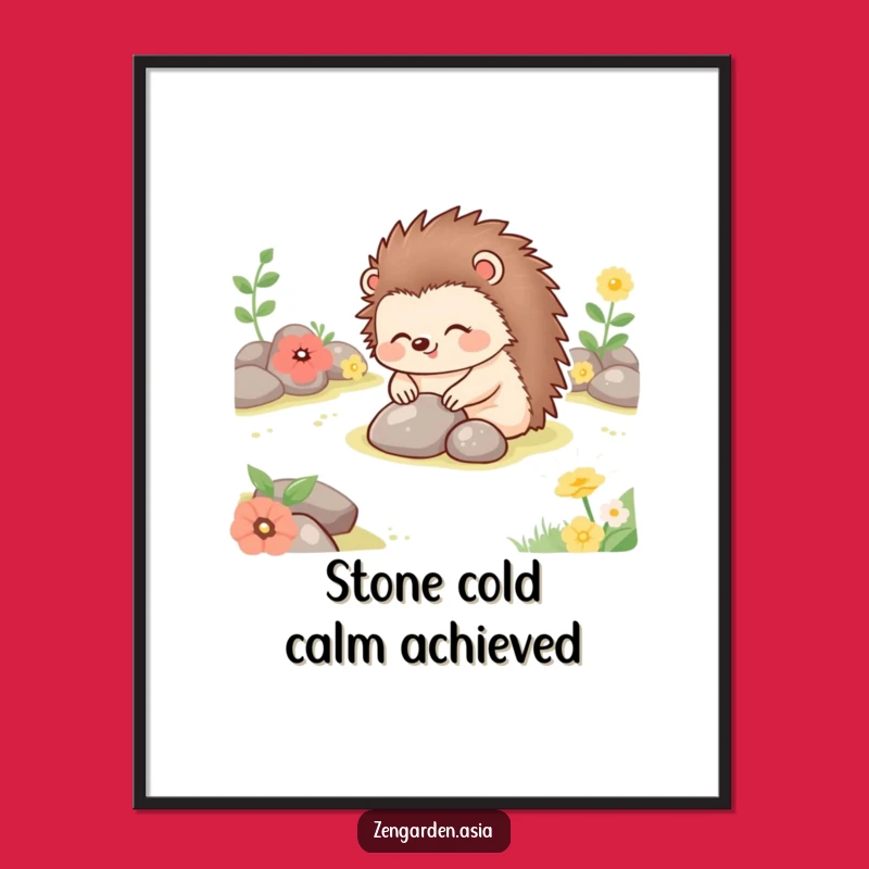 Funny Hedgehog Garden Poster: Tranquil Setting Art, Hilarious Wall Decor Gift