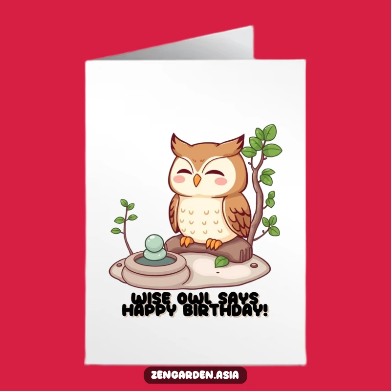 Free Printable Birthday Card: Meditating Owl Zen Garden Funny Downloadable Gift