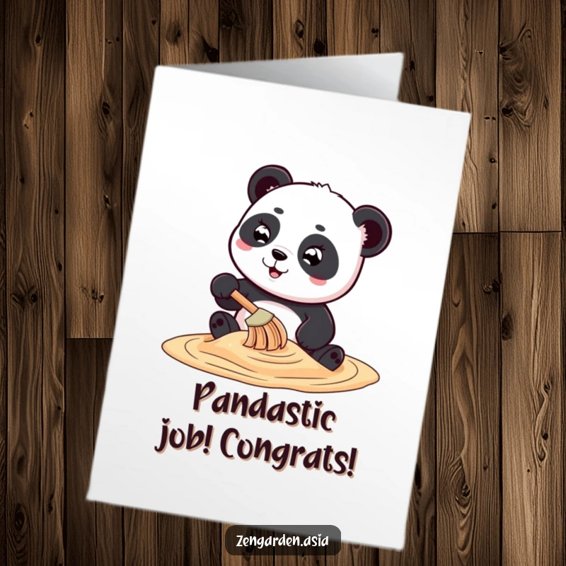 Funny free printable congratulations card showing a playful panda making sand art, cheering on their achievements with humor.